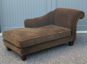 Luxury Vintage Chocolate Brown Mohair Down-Filled Chaise Lounge by MIL