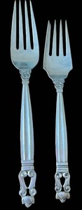 Sterling Silver Dinner & Salad Forks Vintage Georg Jensen Acorn Pair