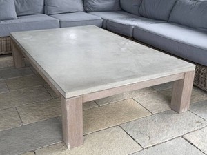 Concrete & Teak Coffee Table Restoration Hardware Belgian Trestle Rectangular