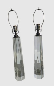 Pair of Crystal Octagonal Glass Table Lamps by Chapman & Myers for Visual Comfort Signature