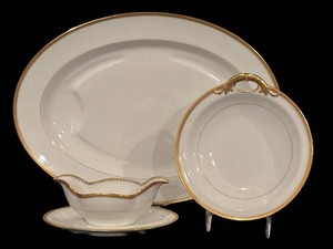 Vintage Haviland Limoges Gold-Gilt Serving Set Platter Bowl & Gravy Server