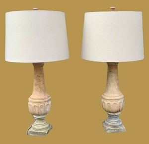 Plaster Column Lamps Pair With Custom Shades Sandstone Finish