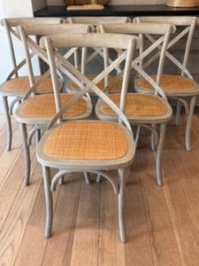 Restoration Hardware Madeline Solid Oak X-Back Bentwood Dining Chairs (Set of 6)