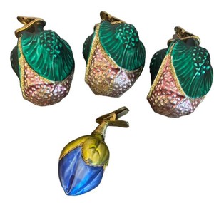LR - Vintage Blown Glass Clip Ornaments Flower Bud & Tulip (Lot of 4)