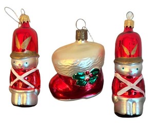 LR - Glass Christmas Ornaments - Santa Boot & Soldier Set (Lot of 3)