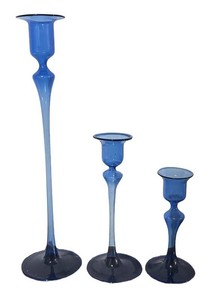 LL - Trio of Blue Glass Candle Holders