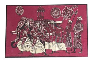 LL - Vintage Batik Wall Hanging - Kandy Esala Perahera Framed Handmade