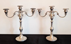 LR - Pair of Tall Victorian-Style Sterling Silver Chantilly Candlesticks by Gorham