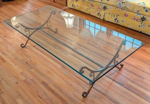 LR - Glass Top Coffee Table Wrought Iron Base