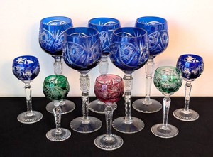 K - Vintage Czech Crystal Stemware Set of 10