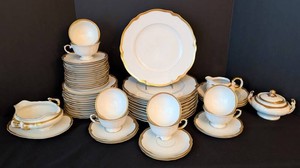 K - Vintage China Dinner Set Franconia-Krautheim Jewel Gold Rim