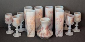 LR - Vintage Raeven Nouveau Art Glass Goblets & Vases (Lot of 13)