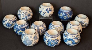 LR - Ceramic Votive Holders Blue White (Lot of 12)