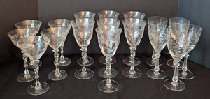 K - Vintage Etched Stemmed Glasses (Lot of 12)