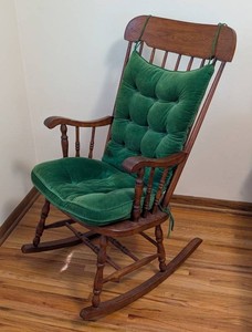 UB - Vintage Rocking Chair Green Tufted Cushion