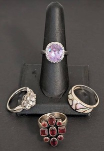 UB - Sterling Silver Ring Set CZ & Opal (Lot of 4)