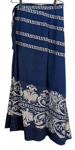 UB - Womens Wrap Skirt El Greco Cotton Blue Pattern