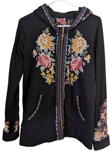 Hooded Top Johnny Was Size Small Floral Embroidered Zip Front