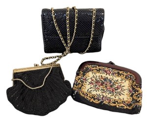 UB - Vintage Purse Lot Whiting & Davis Beaded Clutch, Beaded Handbag & Tapestry Bag (Lot of 3)