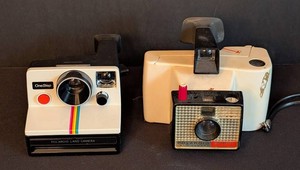 LR - Vintage Polaroid Instant Cameras Pair OneStep & Swinger Model 20