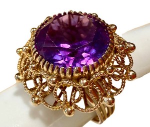 Vintage Amethyst Cocktail Ring - 14K Gold Size 8