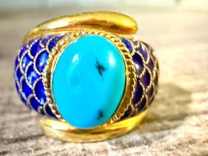 Turquoise Enamel Ring 14K Gold Size 6