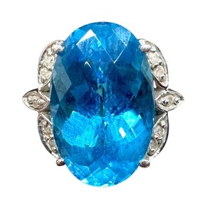 Vintage Cocktail Ring Effy 14K White Gold Swiss Blue Topaz & Diamond Size 7.5