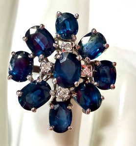 Sapphire Ring 14K White Gold Size 7.5 Diamond Accents