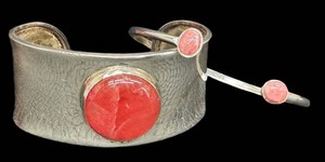 Vintage Sterling Silver Bracelets With Rhodochrosite Stones (Lot of 2)