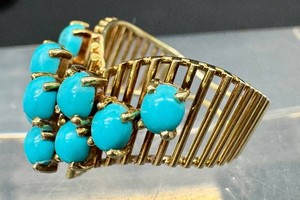 Turquoise Beaded Ring 14K Gold Italian Size 7
