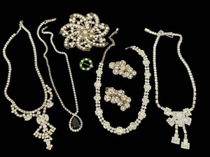Vintage Rhinestone Jewelry Estate Lot Necklace Brooch Pin Earrings
