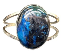 Vintage Boulder Azurite Cuff Bracelet Silver