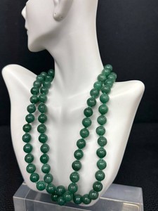 Vintage Aventurine Beaded Necklace Silver Clasp Hand-Knotted 35in
