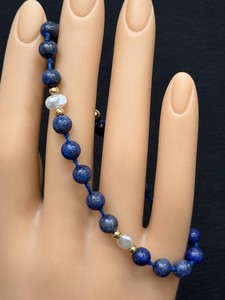 Lapis Lazuli Pearl Bracelet 14K Clasp 7.5 in