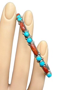 Turquoise & Coral Cuff Bracelet Vintage Silver