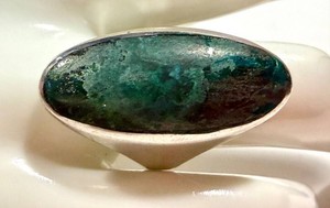 Chrysocolla Quartz Ring Size 6.5 Unmarked Silver