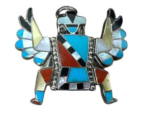 Vintage Southwest Inlay Brooch Pendant