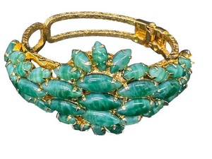 Vintage Vendome Bracelet Green Cabochon Signed