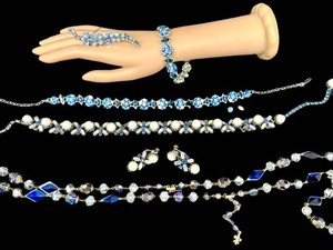 Vintage Blue Costume Jewelry Mixed Lot Necklace & Earring Assortment