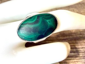 Malachite Silver Ring Size 9