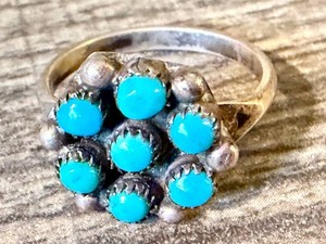 Vintage Sterling Silver Turquoise Cluster Ring Size 7.5