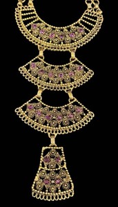 Vintage Bib Necklace Purple Beaded Stone Gold Tone
