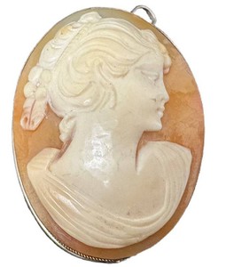 Vintage Cameo Brooch Pendant Sterling 800