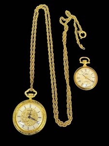 Vintage Pocket Watch Pair Grand Prix & Colibri with Chain (Lot of 2)