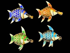 Fish Pendants Articulated Enamel (Lot of 4)