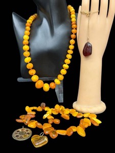 Amber Jewelry Mixed Lot Beaded Necklaces, Pendants & Brooch