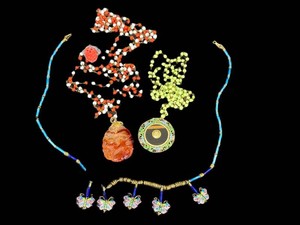 Vintage Chinese Pendant Necklace Shashi Carnelian & Enamel Jewelry Mixed Lot