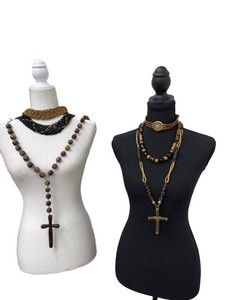 Beaded Rosary Necklaces Wooden Cross Pendants Mixed Lot