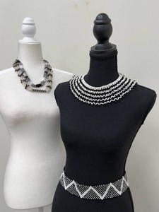 Black & White Beaded Necklace & Belt Mixed Lot