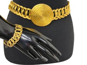 Vintage Gold Tone Woven Belt & Bracelet Set